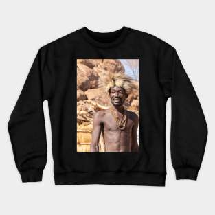 Namibia. Damara Living Museum. Portrait of a Smiling Man in the Fur Hat. Crewneck Sweatshirt